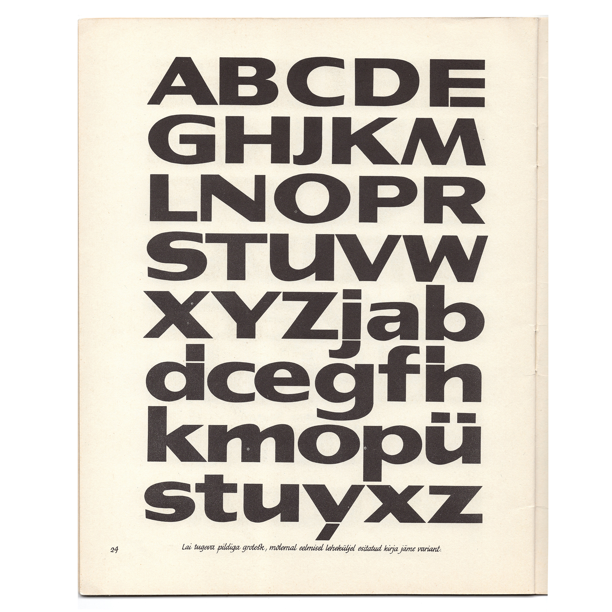 Grotesk type specimen in Kirjakunsti abc - Villu Toots - Tallinn 1972